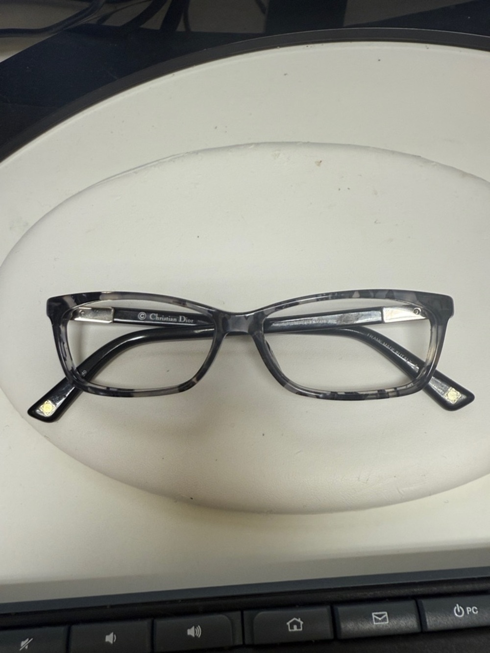 Christian Dior Gray Tortoiseshell Rectangular Eyeglasses